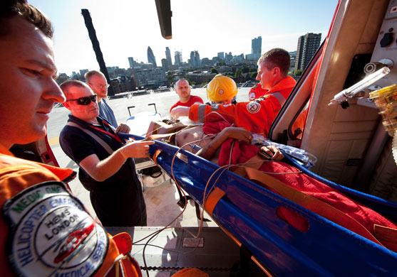 London's Air Ambulance: London's Air Ambulance transfer the patient from the helicopter