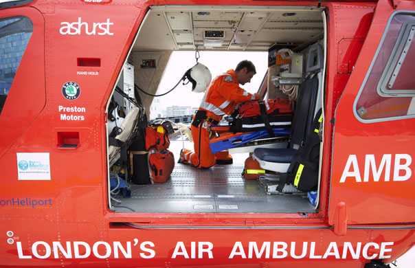 London's Air Ambulance: London's Air Ambulance doctor Matt Gunning inspects his kit