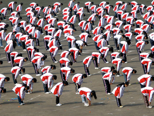 Readers' pics: exercise: High school children doing morning exercises in school in Chongqing China