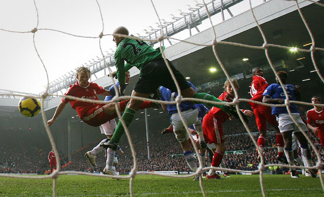 Merseyside Derby: Dirk Kuyt scores Liverpool's goal