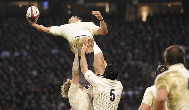 England Wales: Nick Easter takes an acrobatic line-out catch