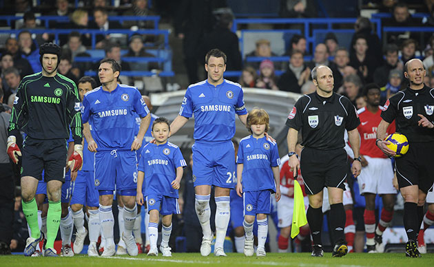 Chelsea v Arsenal: John Terry leads his players out with two mascots beside him