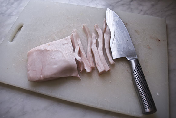 Making salami: 5. Cut the back fat into 1cm dice