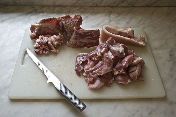 Making salami: 2. Remove bones, skin and any stringy connective tissue 