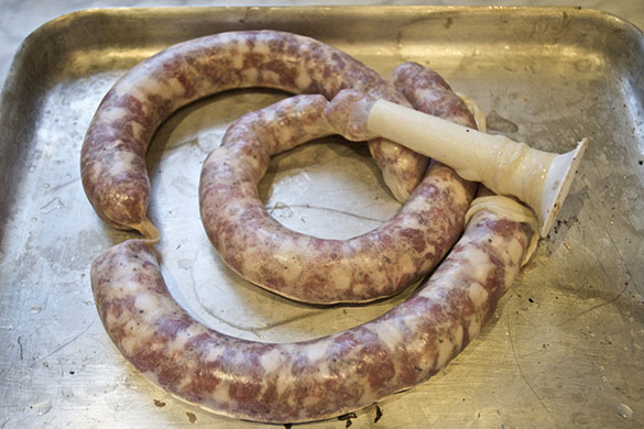 Making salami: 11. ...or you can pick up a cheap sausage funnel and pack by hand