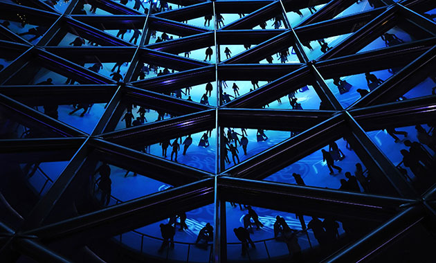 24 hours in pictures: Vancouver, Canada: A rotated image showing reflections of skaters