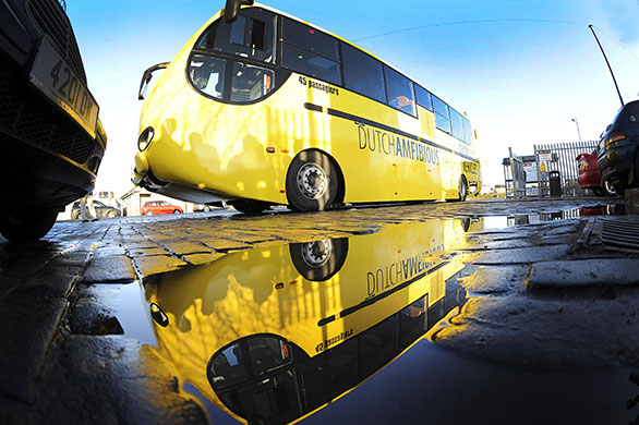 Amphibious bus: An amphibious bus on the banks of the river Clyde near Glasgow, Scotland