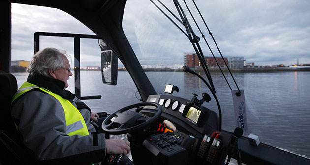 Amphibious bus: An amphibious bus during a press preview on the River Clyde in Glasgow