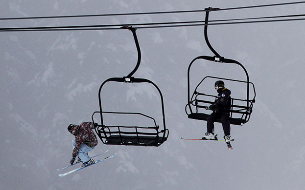 24 hours in pictures: Whistler, Canada: A skier in a chairlift