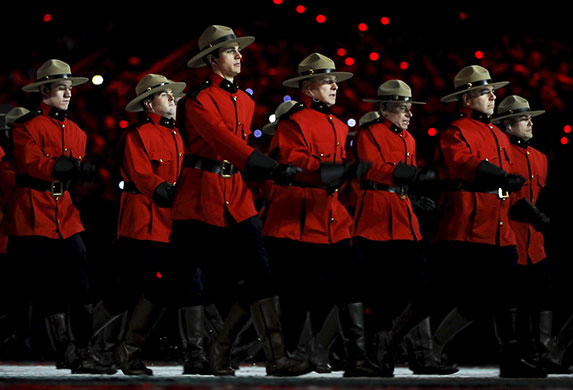 Olympics : Royal Canadian Mounted Police officers parade