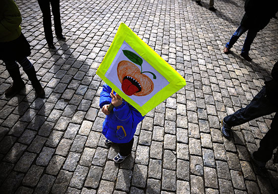 24 hours in pictures: Sofia, Bulgaria: A child holds a sign during a demonstration