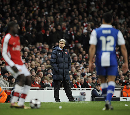Arsenal v Porto:  a serene Arsene Wenger looks on from the touchline 
