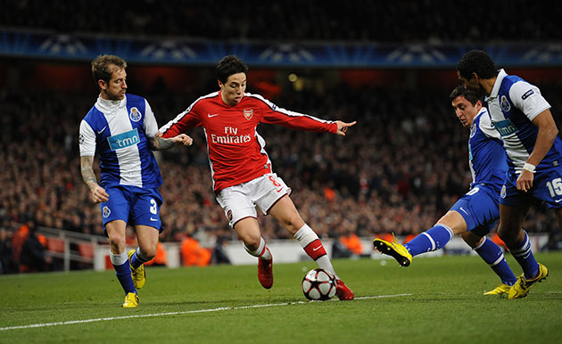 Arsenal v Porto: Samir Nasri starts his dribble on the way to scoring his amazing goal