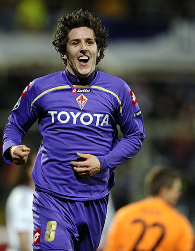 Tuesday: Fiorentina's Jovetic celebrates scoring