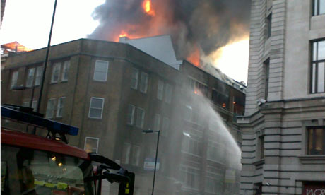 Fire in Tabernacle Street, Shoreditch, east  London