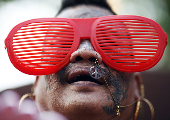 pro thaksin demonstration: An anti-government protester at army base in Bangkok, Thailand