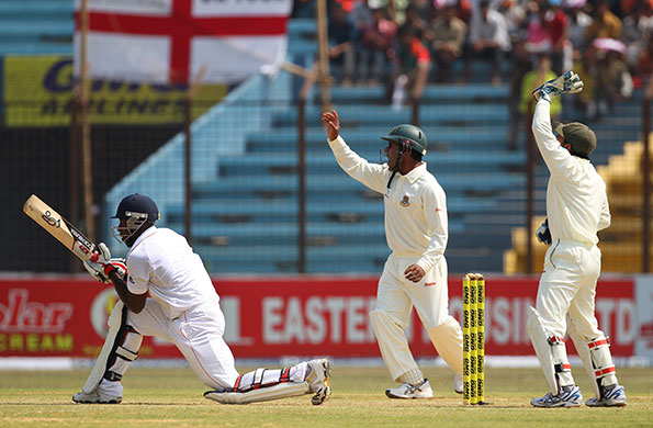 Bangladesh v England Day1: England batsman Michael Carberry is given out lbw on his test match debut 