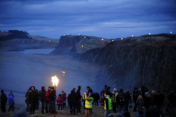 Hadrian's Wall: 500 volunteers formed a line of light along the 84-mile walking trail