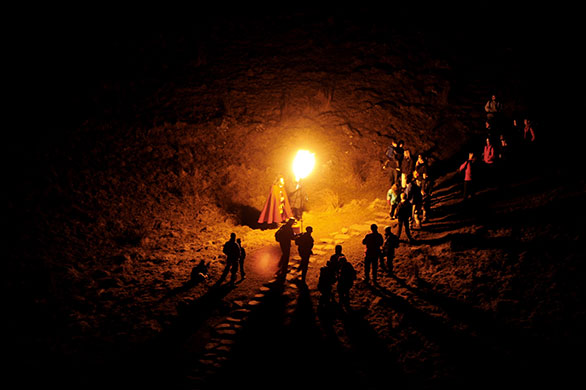 Hadrian's Wall: Volunteers watch a beacon on Hadrian's Wall at Steel Rigg, Northumberland 