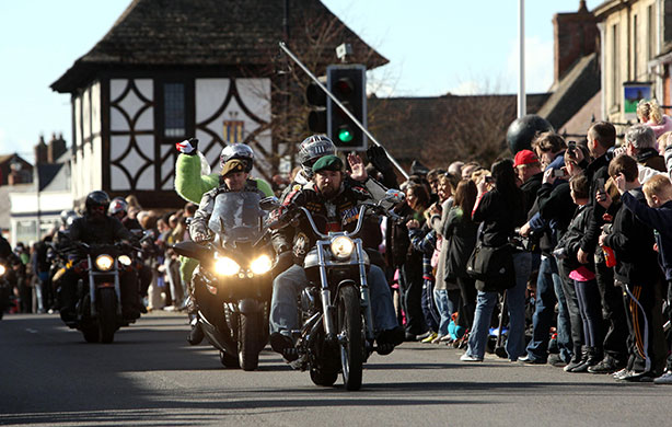 Wootton Bassett bikers: Bikers take part in a mass motorcycle ride in aid of charity Afghan Heroes