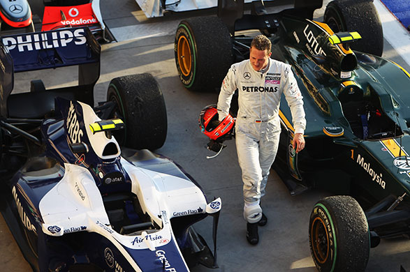 Bahrain Grand Prix: Michael Schumacher walks in parc ferme following the Bahrain Grand Prix