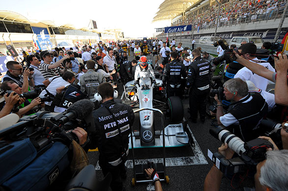 Bahrain Grand Prix: Michael Schumacher of Mercedes on the grid before the race