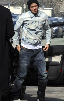 Beckham Denim Jacket on David Beckham In Double Denim  Photograph  Str Reuters