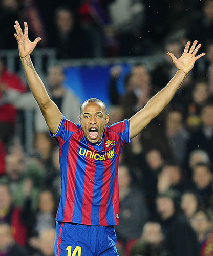 Champions League: Thierry Henry reacts after missing a chance to score