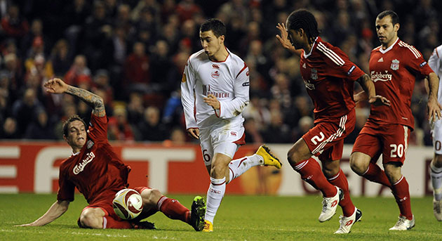 Europa League: Lille's Eden Hazard bursts through the Liverpool defence