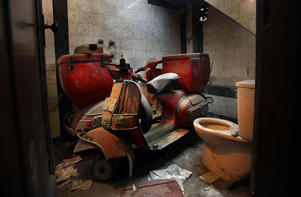 Bajaj scooter: Bajaj scooters used in delivery services are seen in the toilet of a house