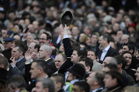 Cheltenham Gold Cup day: A punter celebrates Soldatino's triumph