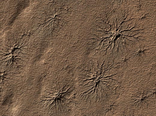 Mars: Spider-shaped features known as araneiform