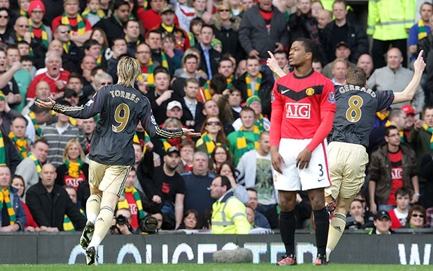 Liverpool v Man Utd: Torres and Gerrard celebrate scoring