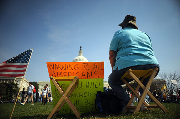 Healthcare reform: Protesters opposed to the health care bill gather outside the Capitol