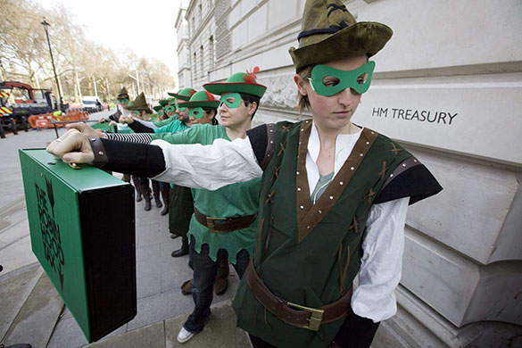 argles: Robin Hood tax campaigners protest outside the Treasury