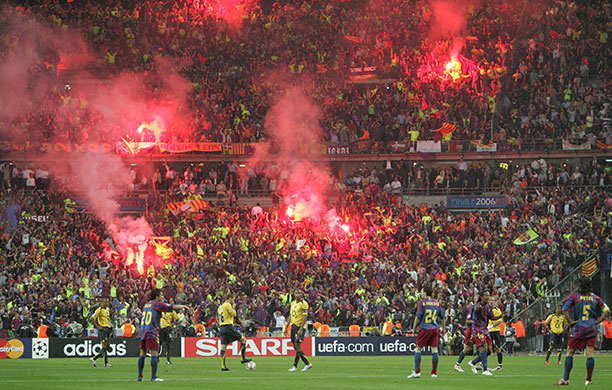06 Champions League Final: Barcelona Fans Set Off Flares After Their Winning Goal