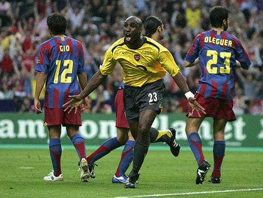 06 Champions League Final: Arsenal's Sol Campbell celebrates after scoring against Barcelona