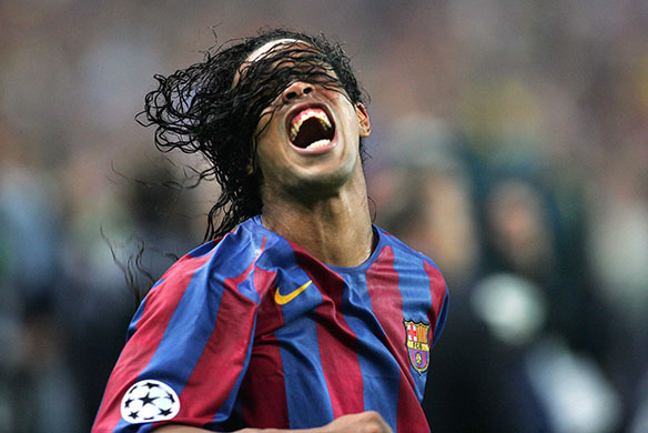 06 Champions League Final: Barcelona's Ronaldinho celebrates winning the UEFA Champions League Cup