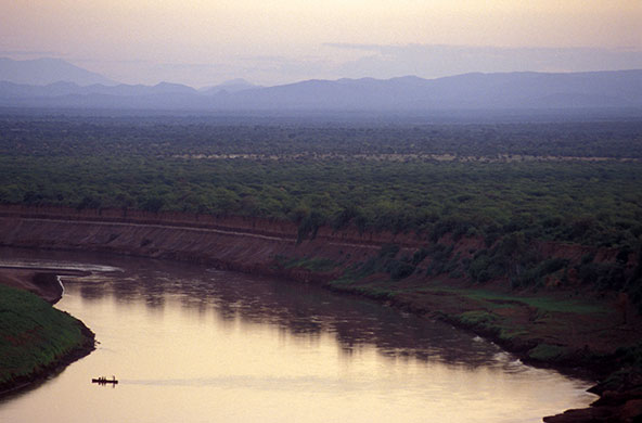 Omo River Omo River: Dugout canoe of the Karo tribe crossing the Omo River, Ethiopia