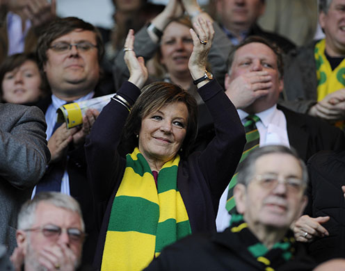 Norwich v Leeds: Delia Smith applauds her team as they enter onto the pitch