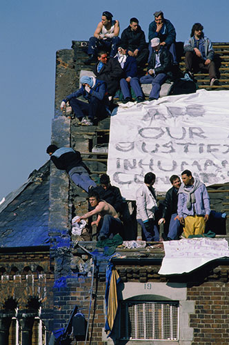 Strangeways riots: Inmates on the roof of Strangeways prison in Manchester protesting 