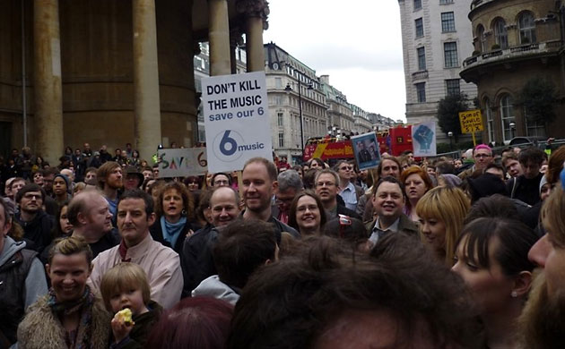 Save 6 Music protest: A view of the demonstration looking south from BBC Broadcasting House