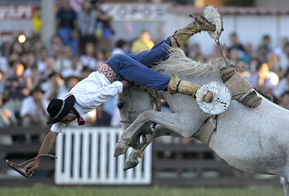 24 hours in pictures: Montevideo, Uruguay: A gaucho from a horse during a rodeo