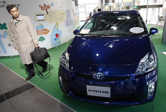 Recalled cars: Toyota Motor Corp's Prius hybrid at its showroom in Tokyo