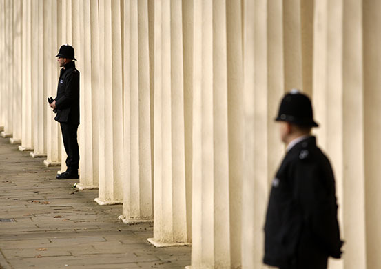Jacob Zuma visits London: Police officers stand guard on the Mall