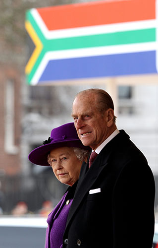Jacob Zuma visits London: Prince Philip and The Queen wait to greet Jacob Zuma 