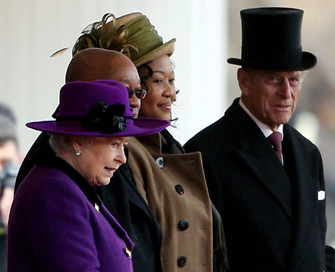 Jacob Zuma visits London: Jacob Zuma and Thobeka Madiba Zuma arrive for the ceremonial welcome