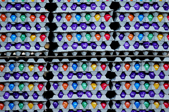 24 hours in pictures: Thannhausen, Germany: Piles of eggs at the Beham coloured eggs company