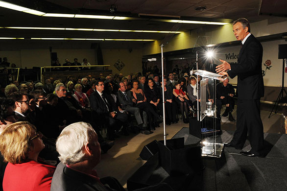 Tony Blair at Trimdon: Tony Blair addresses party members at the Trimdon Labour Club