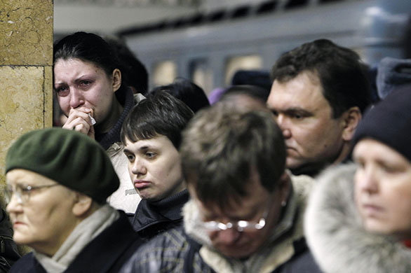 moscow bombs aftermath: Park Kultury metro station, the day after the subway bombings in Moscow